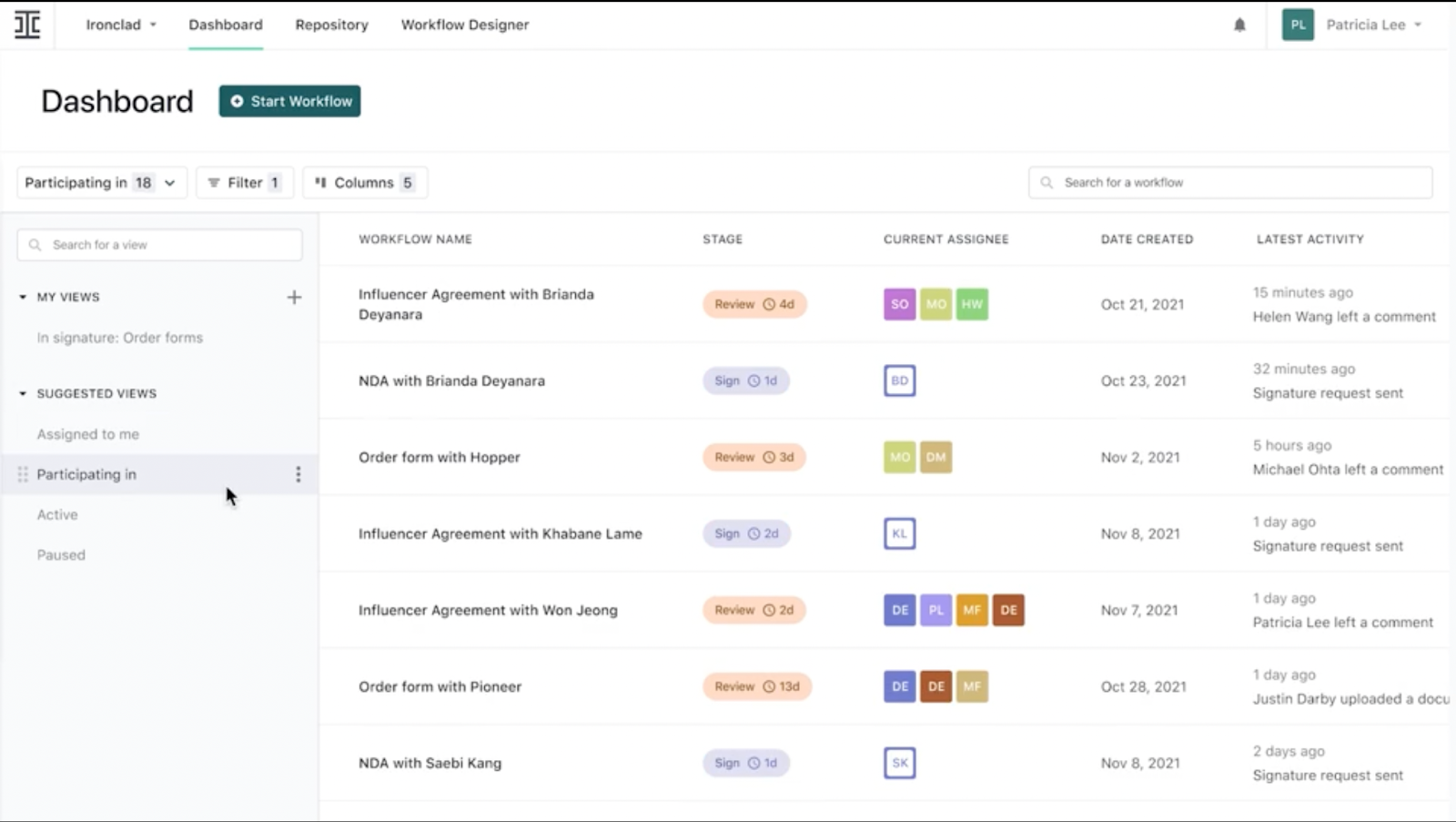 screenshot ironclad contract management software