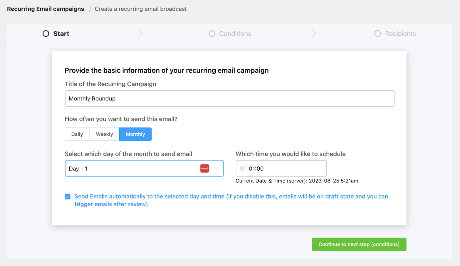 recurring campaign time and frequency