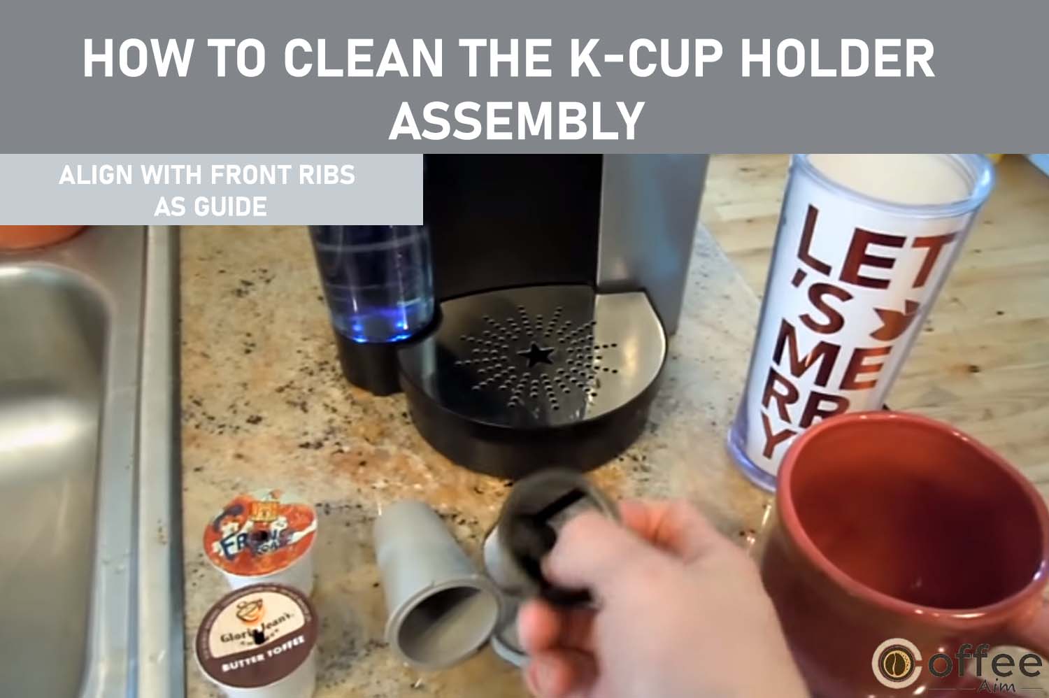 Align the cleaned K-Cup Holder with the opening, using the two front ribs as a guide, to ensure proper placement.