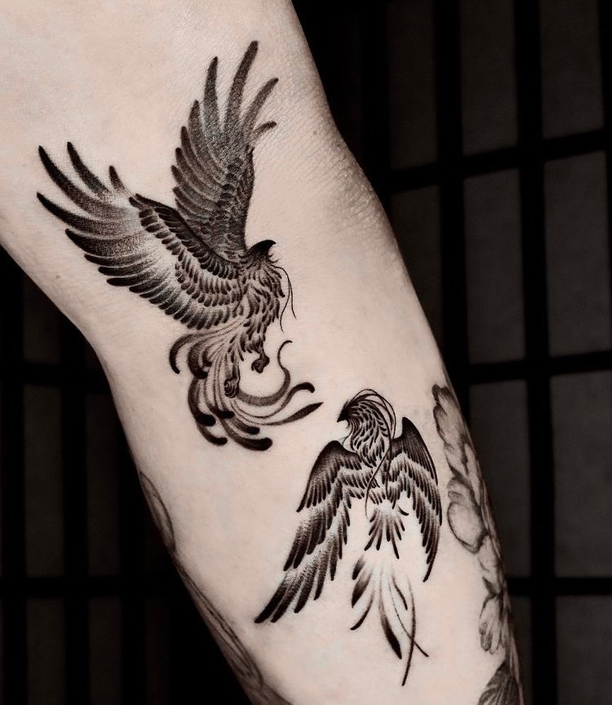 Two Phoenix Facing Each Other Tattoo