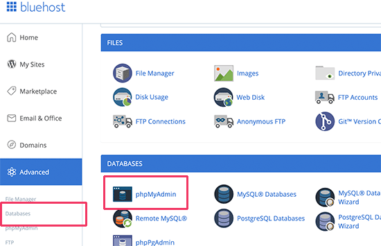 phpMyAdmin no cPanel