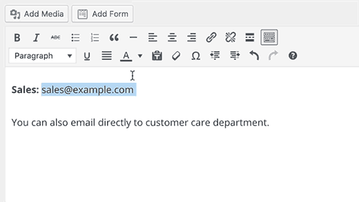 Adicionando um link para um endereço de e-mail no WordPress
