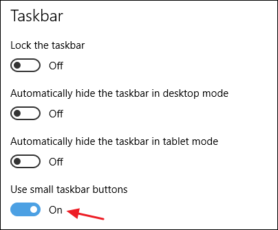 enabling the use small taskbar buttons option