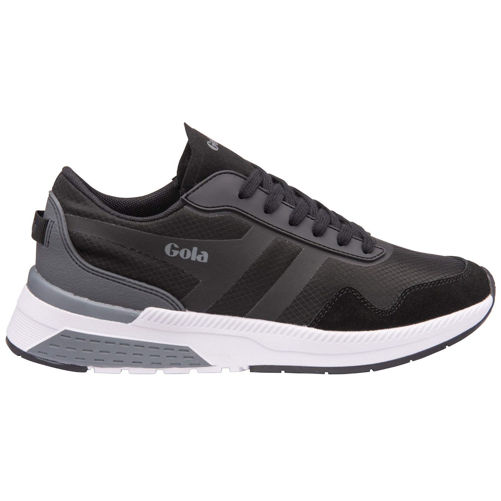 Men's black sporty Gola trainers with white soles