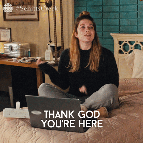 GIF of Schitts Creek actress saying because I have so many questions about how the ConvertKit's Creator Network can help grow your email list 