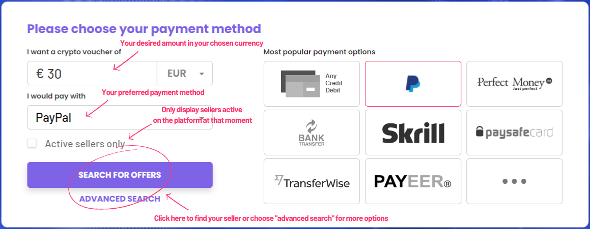 Choose payment method and amount