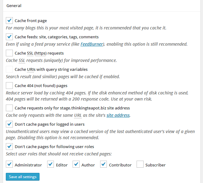 configurações avançadas de cache total w3 - cache de página