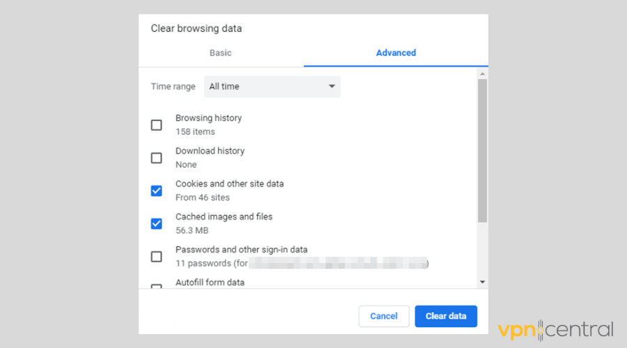 chrome clear site data and chache