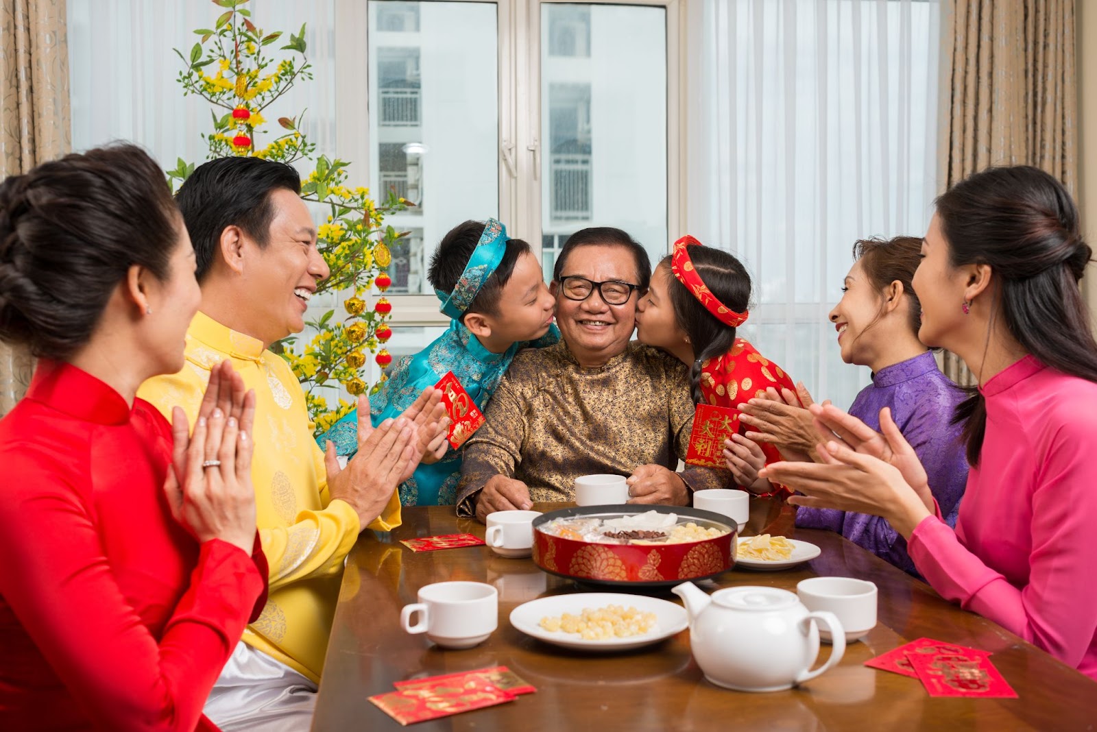 A family enjoying chinese new year 2022