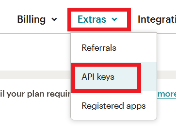 Click on Extras , then API keys. 