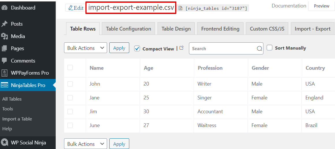 how to use CSV to create a data table