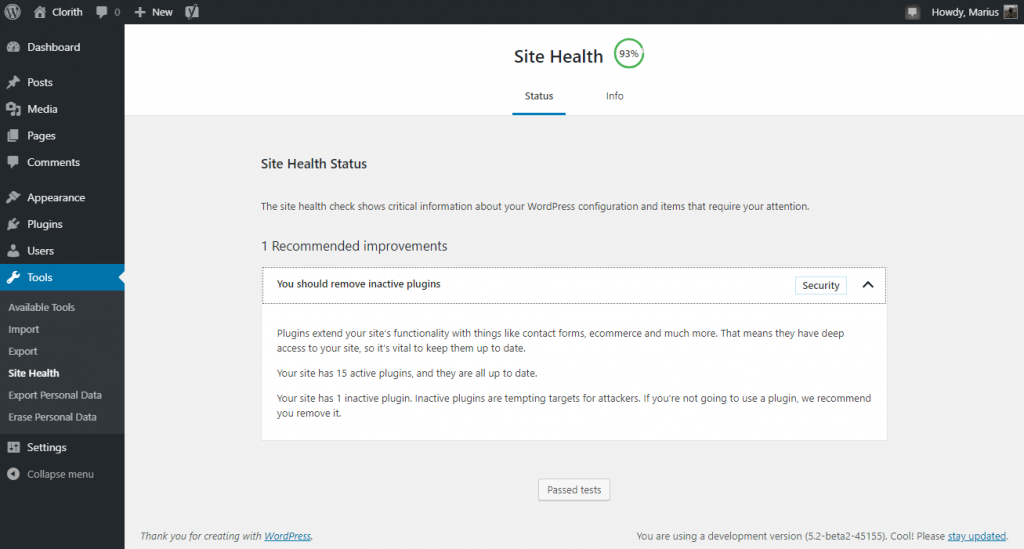 Check WordPress Site Health