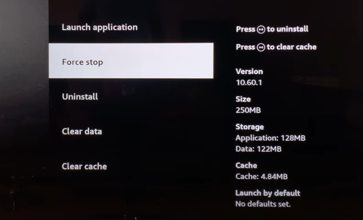 force-stopping an app on Firestick 
