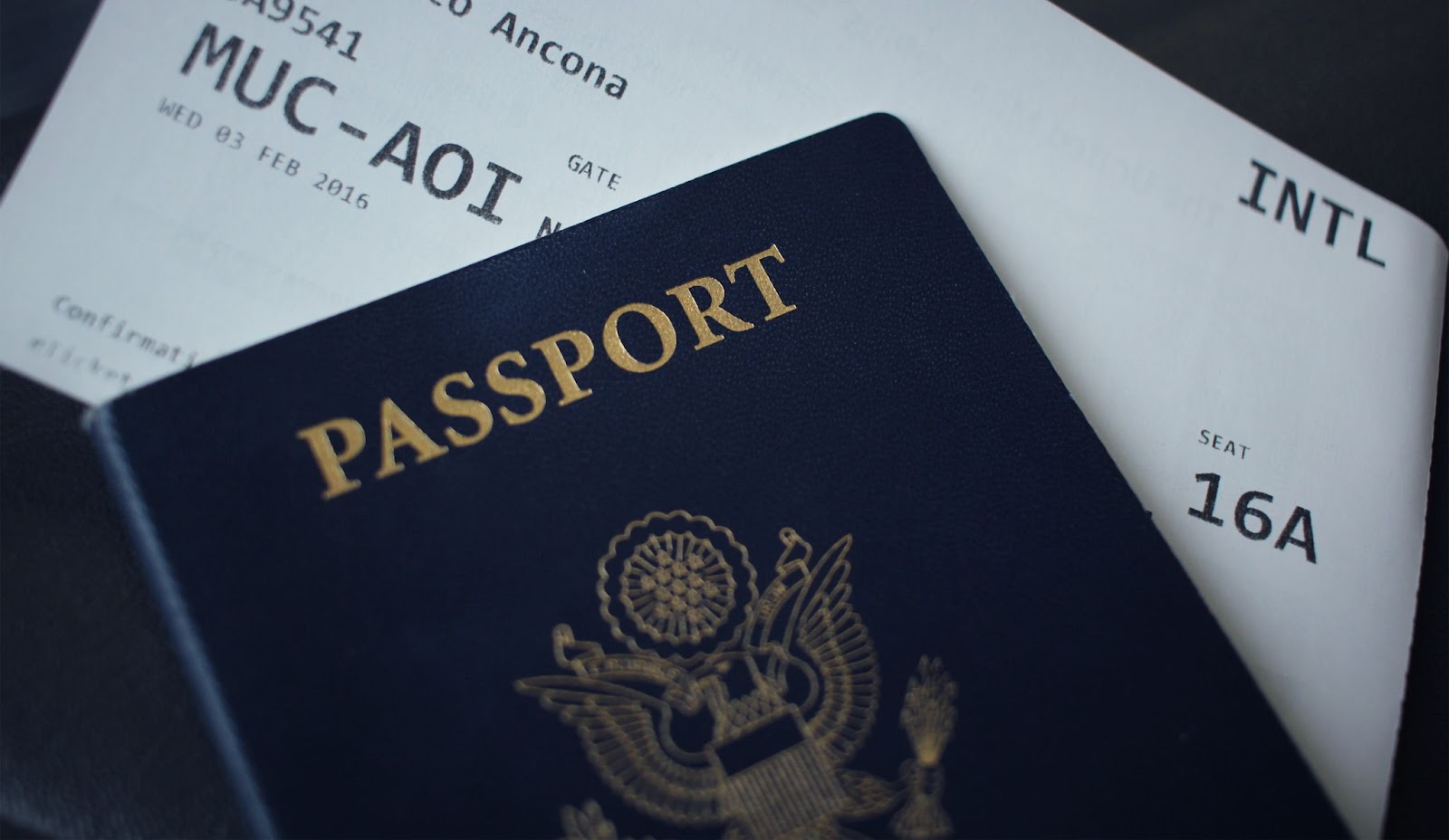 United States passport and plane ticket