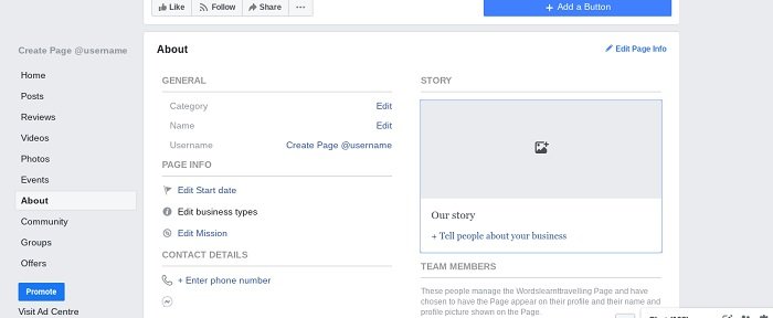 História da página do Facebook
