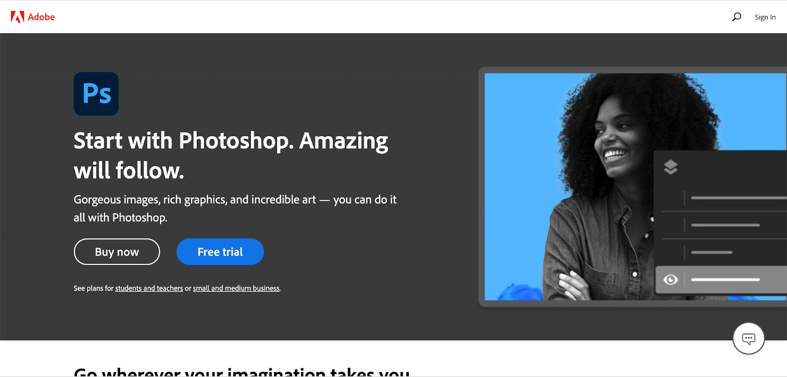 Screengrab of the Photoshop website