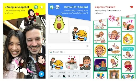 بيئة تطبيق Bitmoji cartoon avatar لنظام Android