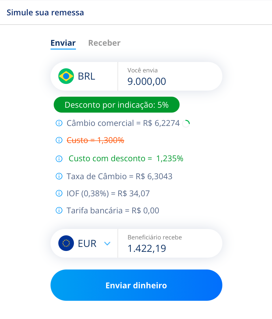 Fotografia da calculadora para simular envio e recebimento de dinheiro através do Remessa Online