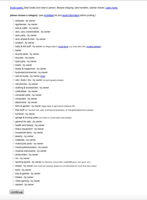 list of categories you can post a craigslist ad in 