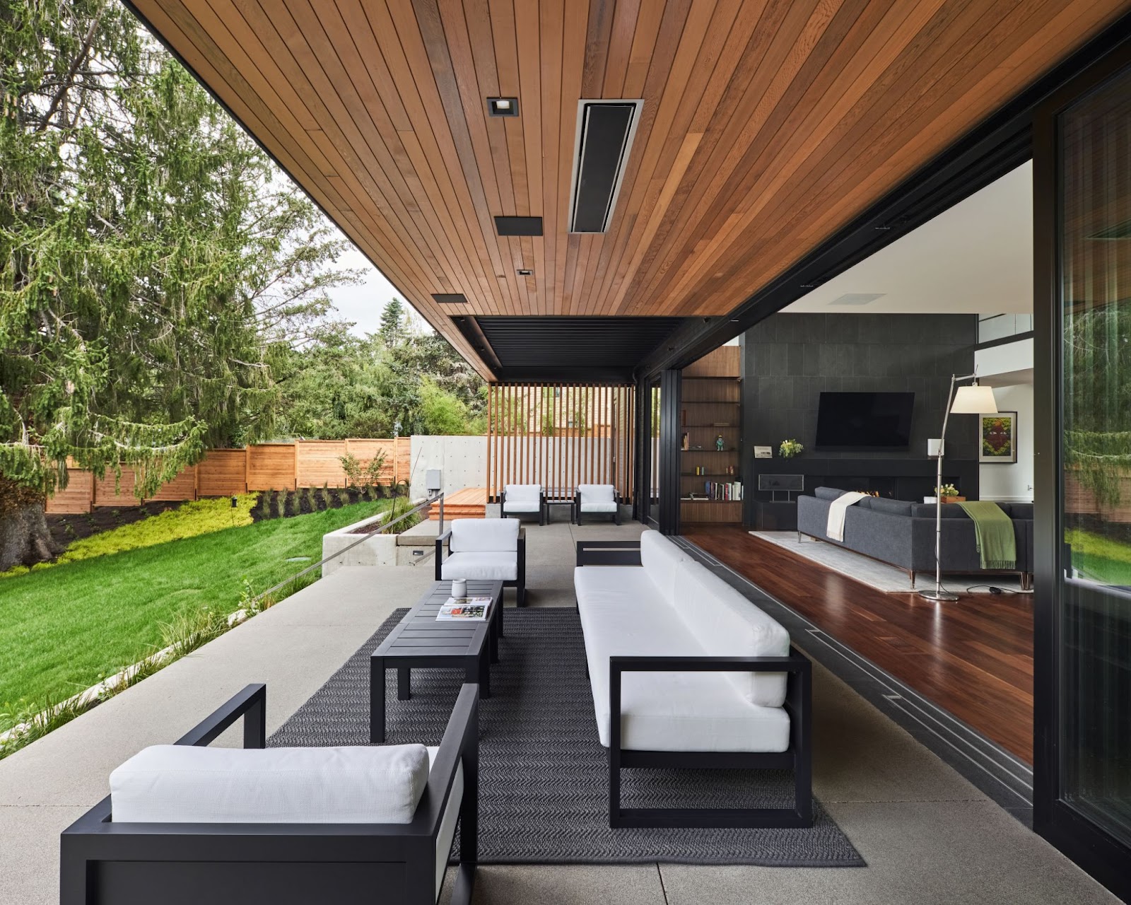 backyard with roof overhang