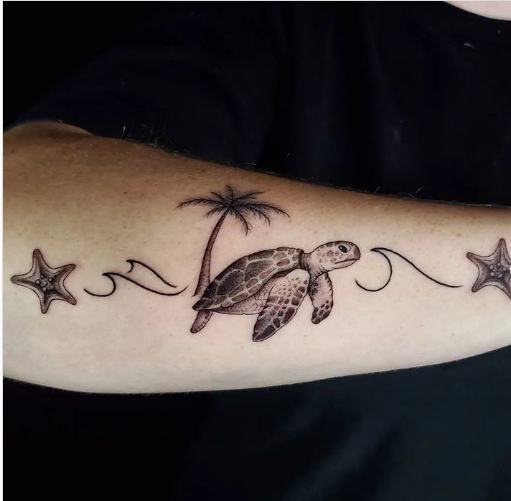 Starfish & Turtle Palm Tree Tattoo