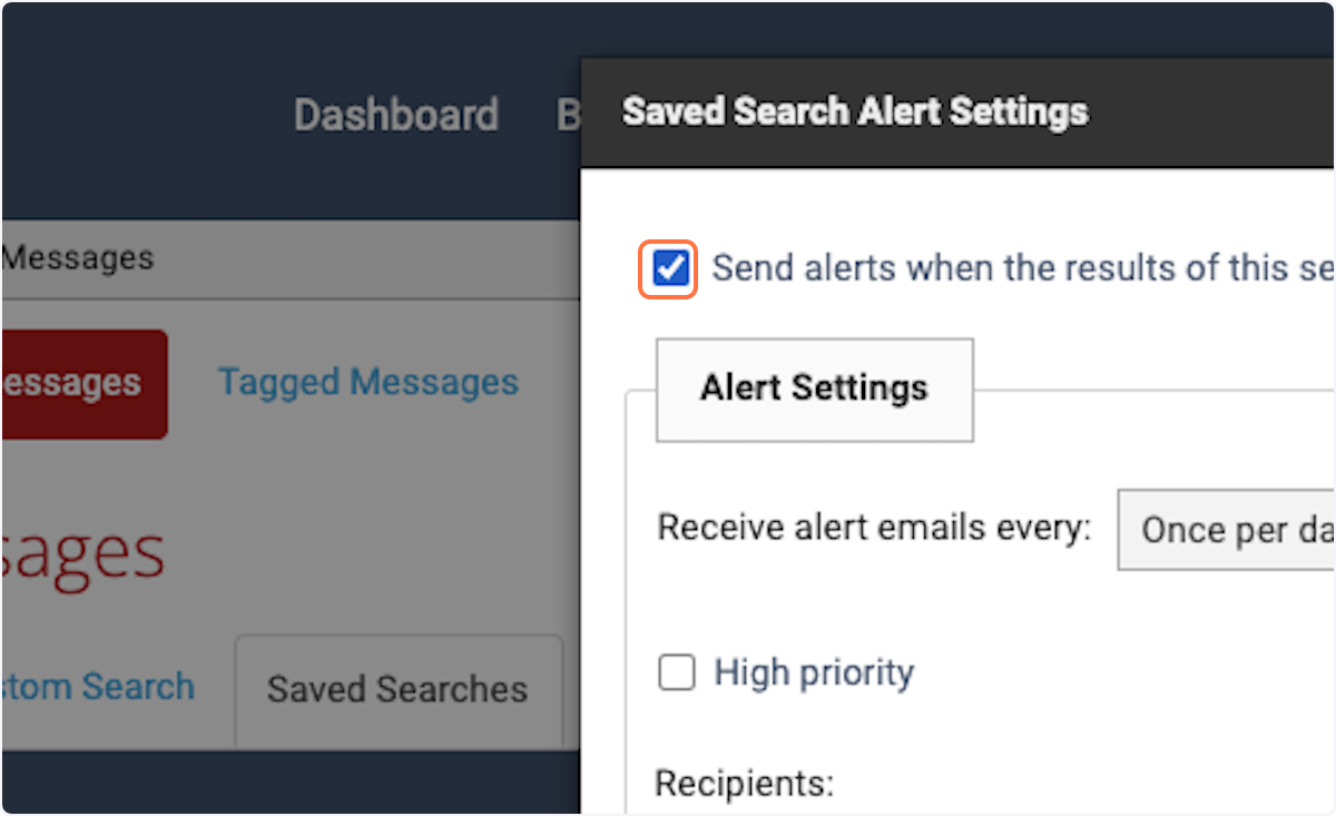 Check "Send alerts when the results of this search change"