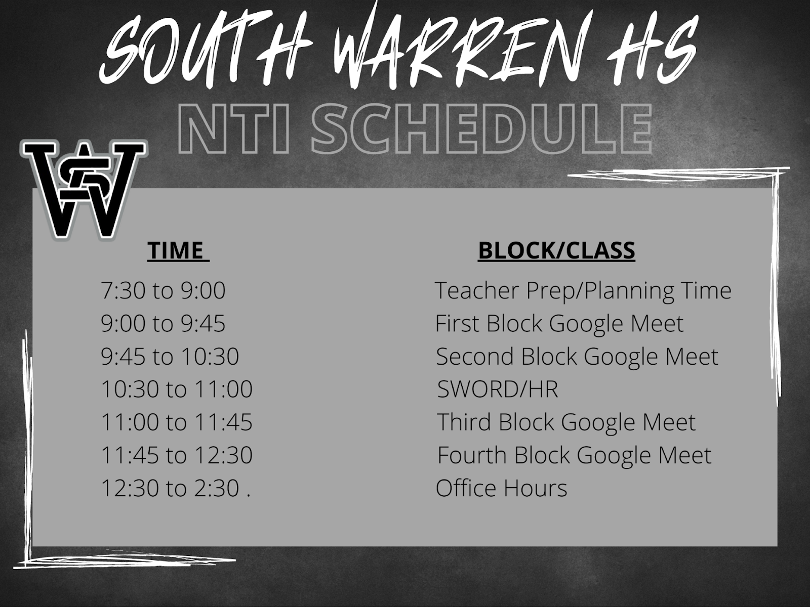 SWHS NTI Schedule