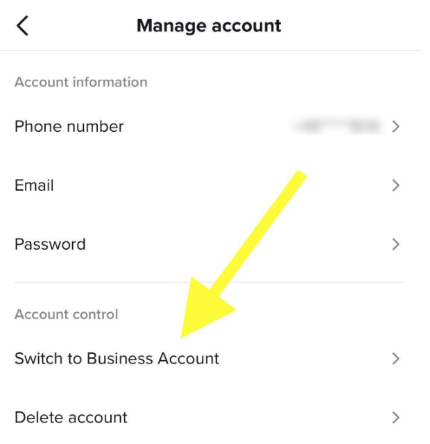 Create business account on TikTok