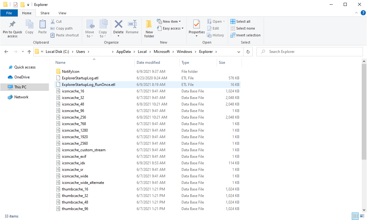 Windows 10 thumbnail cache folder.