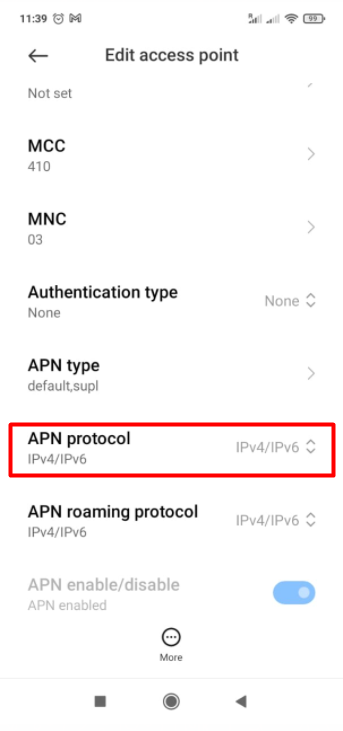 APN Protocol -  disable IPv6 on Android