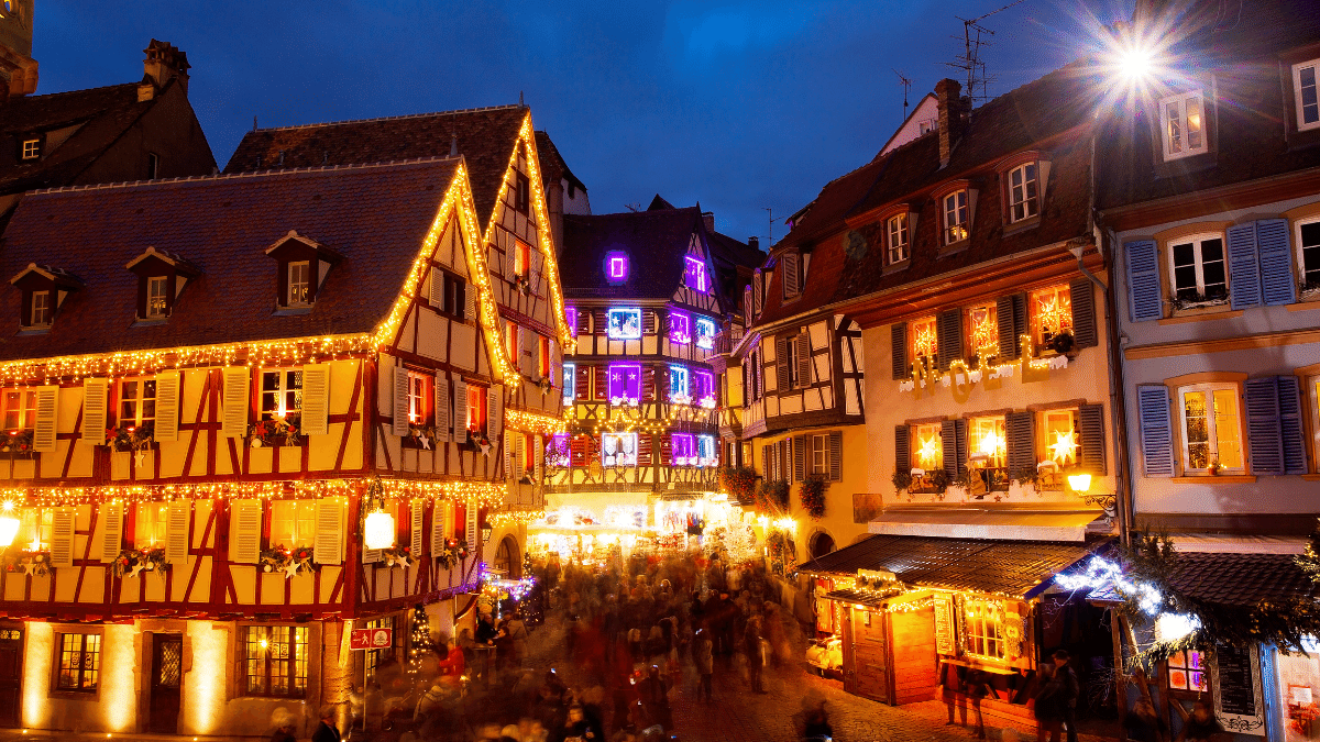 Colmar is decorated in Christmas lights for one of its Christmas markets