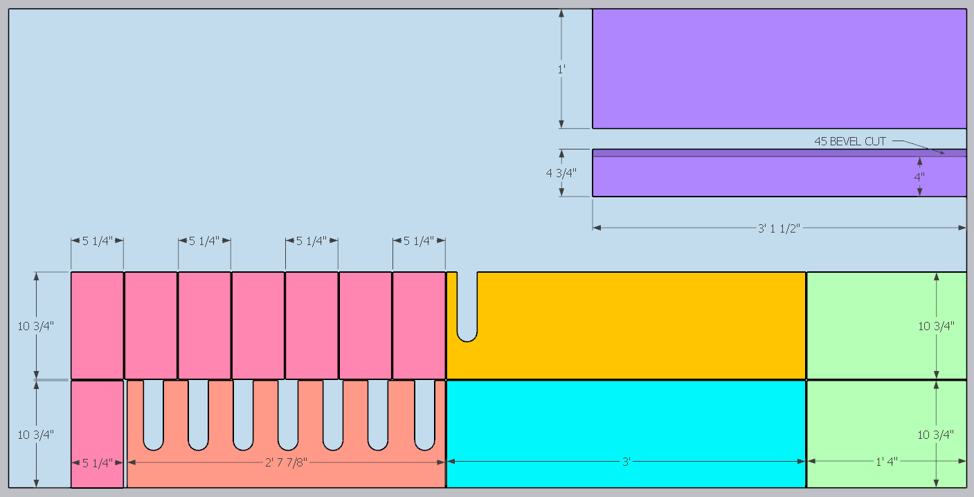 Cut diagram to create cordless tool organizer with one piece of plywood