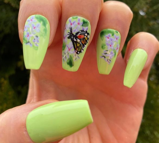 A Fly In Greenery Butterfly Nail Design