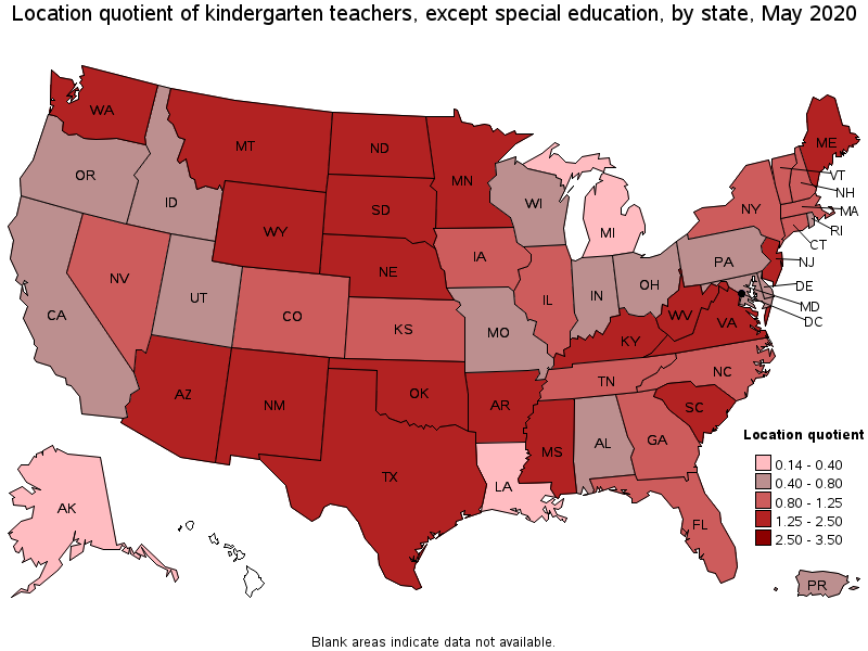 location quotient of kindergarten teachers by State