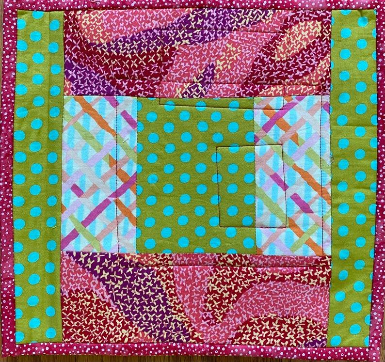 Sandies Pink and Green Dots 12x12 inch mini quilt image 1