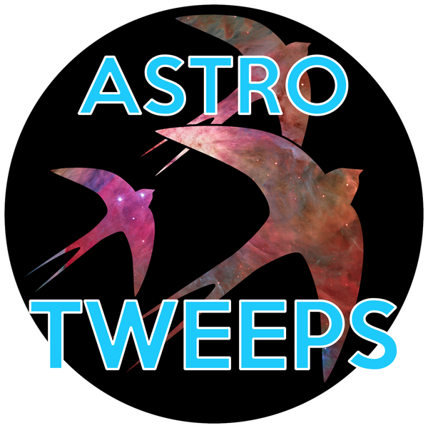 Astrotweeps logo ("ASTROTWEEPS" with birds in the middle that have a space pattern, and a dark background outside of the birds and letters)