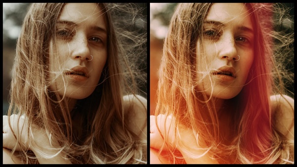 antes e depois da foto de uma mulher branca sendo que em uma foto está com o filtro SCL-1 do AirBrush