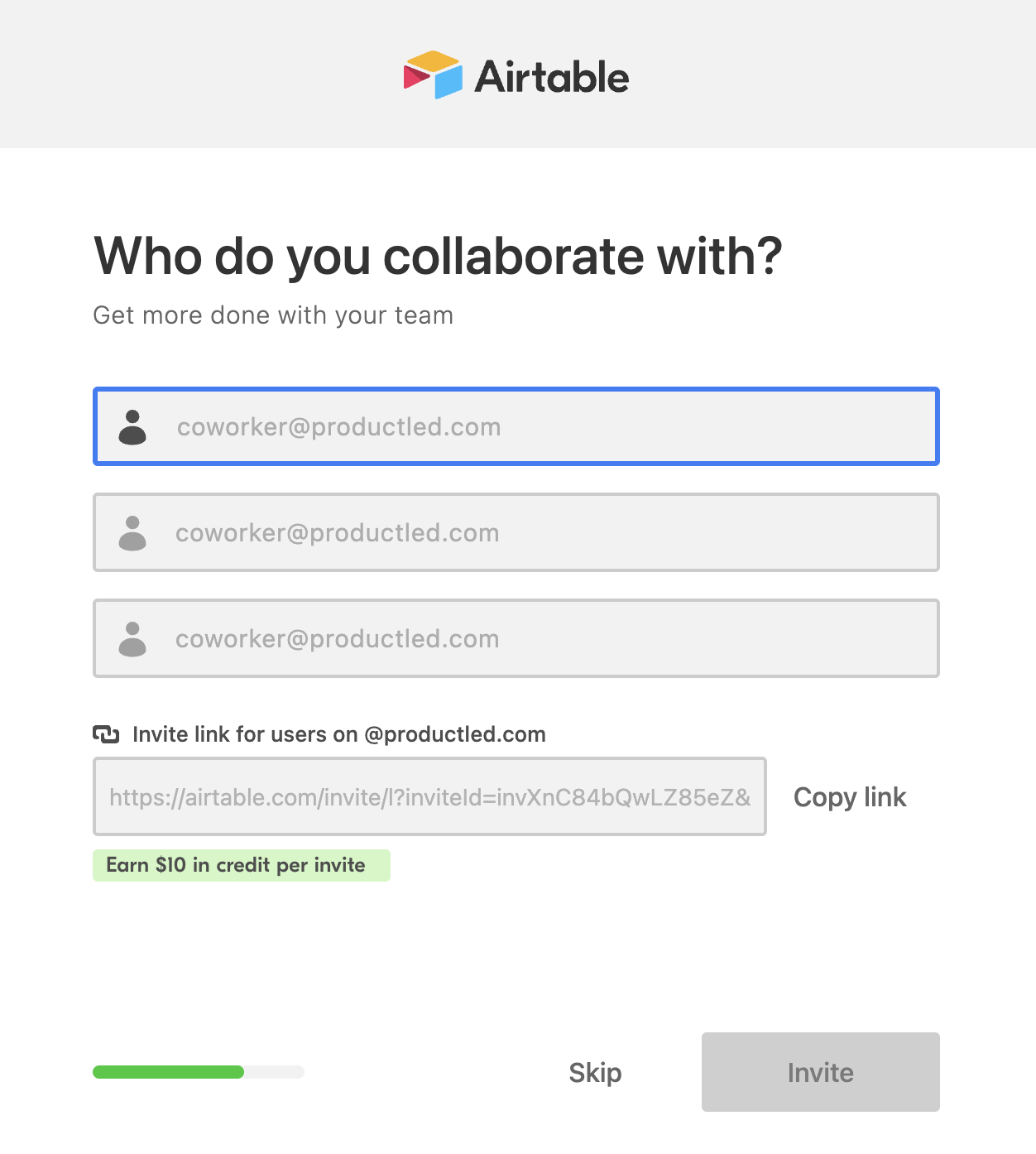 Airtable's onboarding step