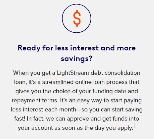 LightStream debt consolidation loans can be used to save on interest. 