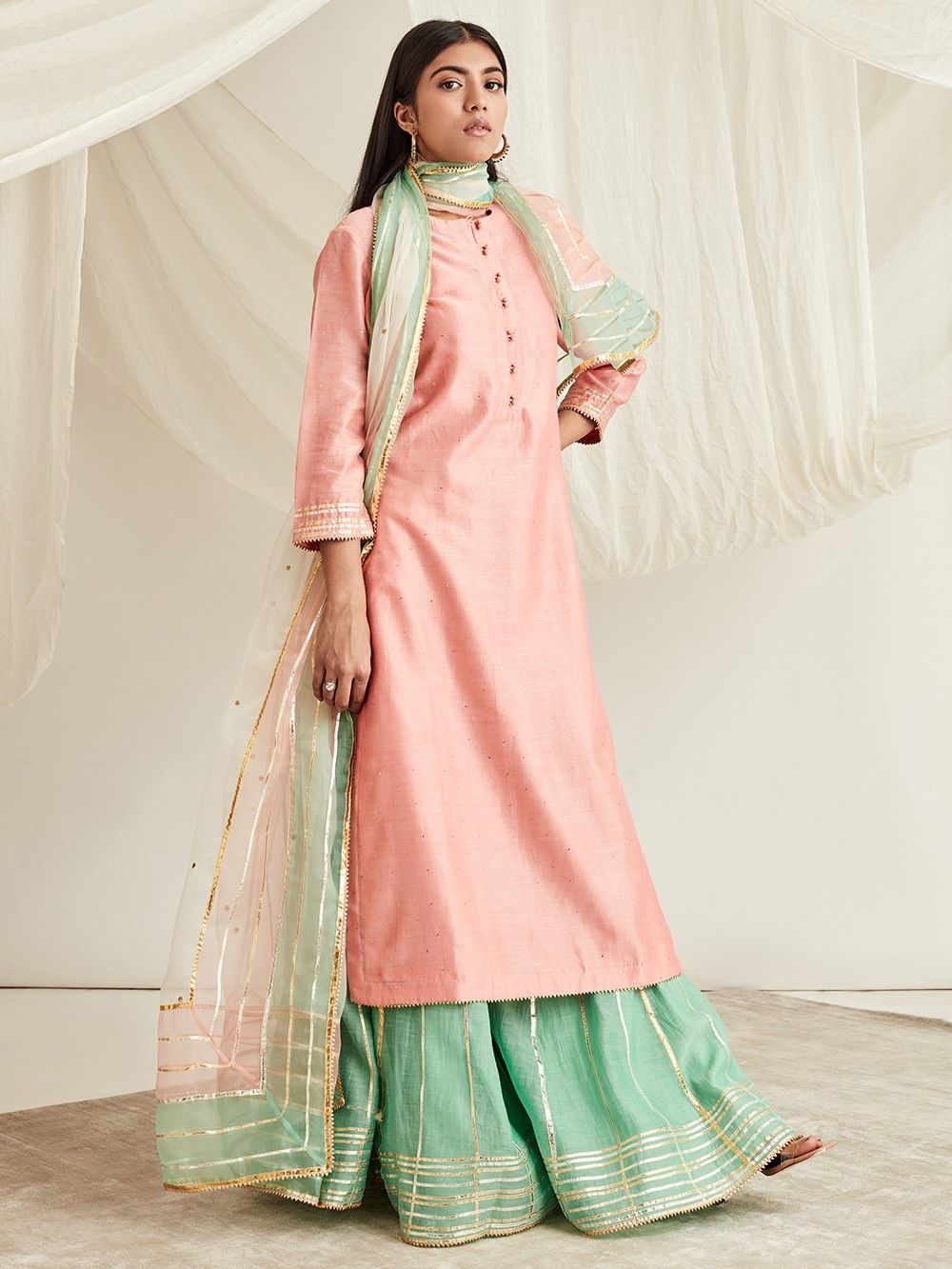 the loom - Pink Mukaish Chanderi Silk Kurta