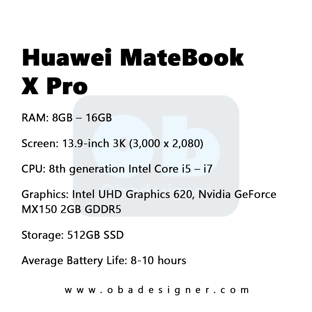 Huawei MateBook X Pro specs