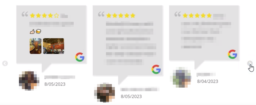 The final result of using WPRSP to display Google reviews on a WordPress site.