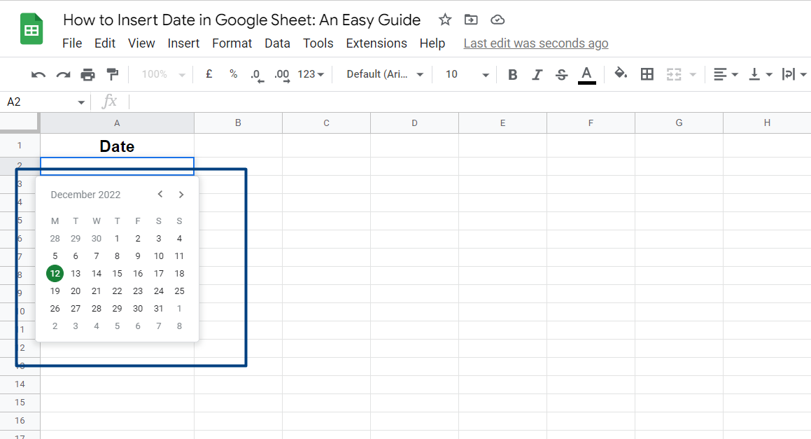 Fourth step on how to insert date in google sheet