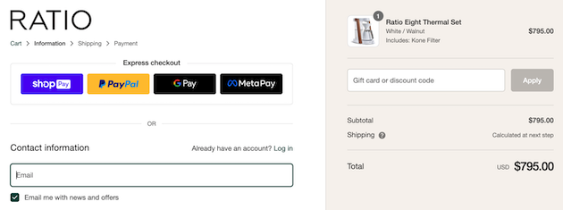 Ratio's checkout process