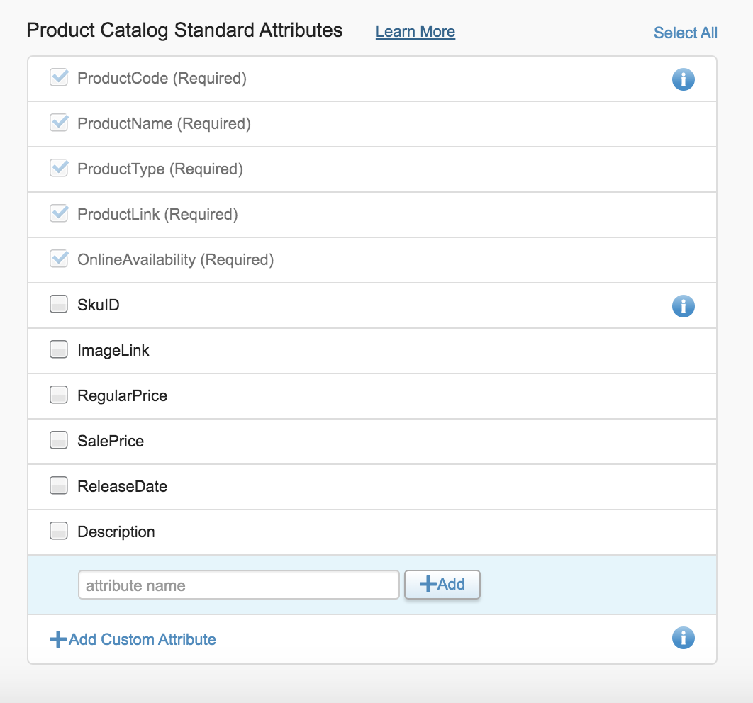 Product catalog standard attribute 
