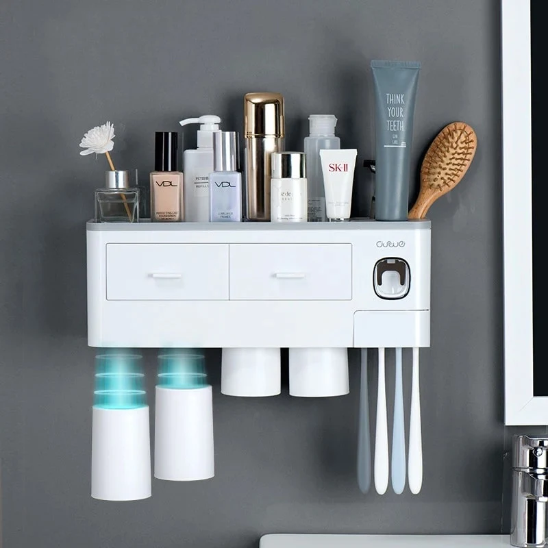 toothbrush holder on a shelf in the bathroom -image