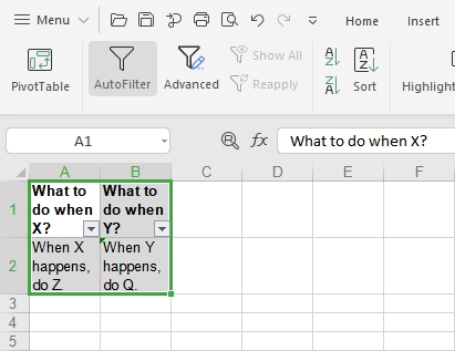 how to filter a knowledge base in excel
