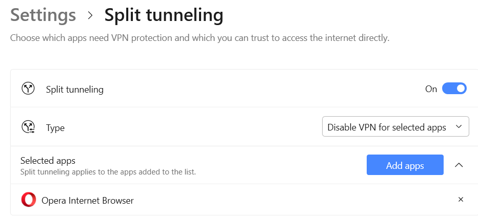 NordVPN Split-tunneling settings