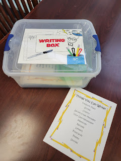 Image of Writing Box available at Cumming Library for use inside the library to spark creativity.