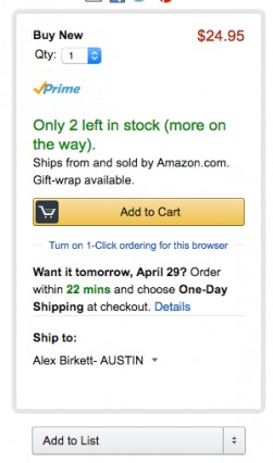 Amazon adds a timer that urges customers to complete their order by a certain time to receive it the next day.